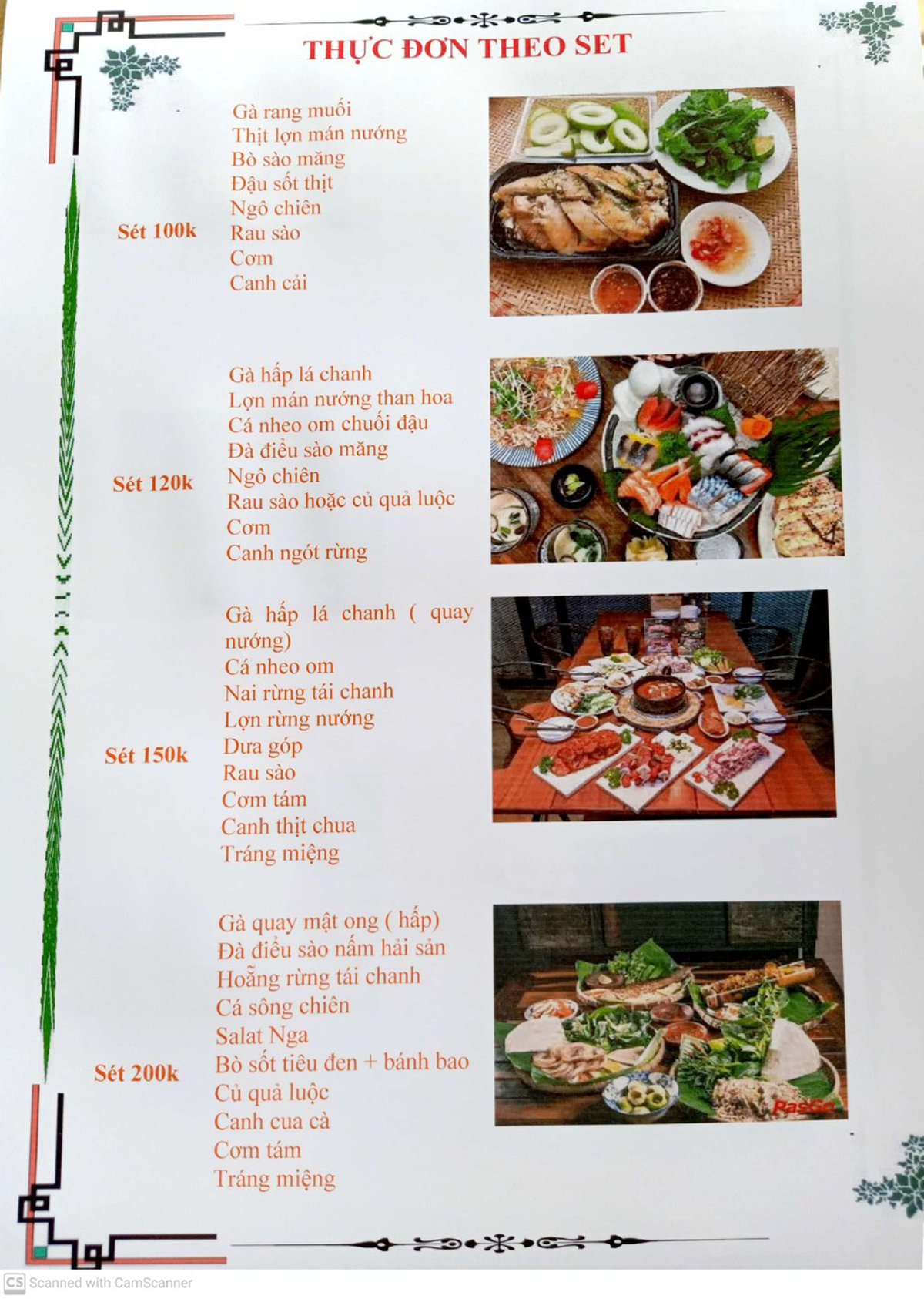 Thực đơn set menu gợi ý tại Chill Villa