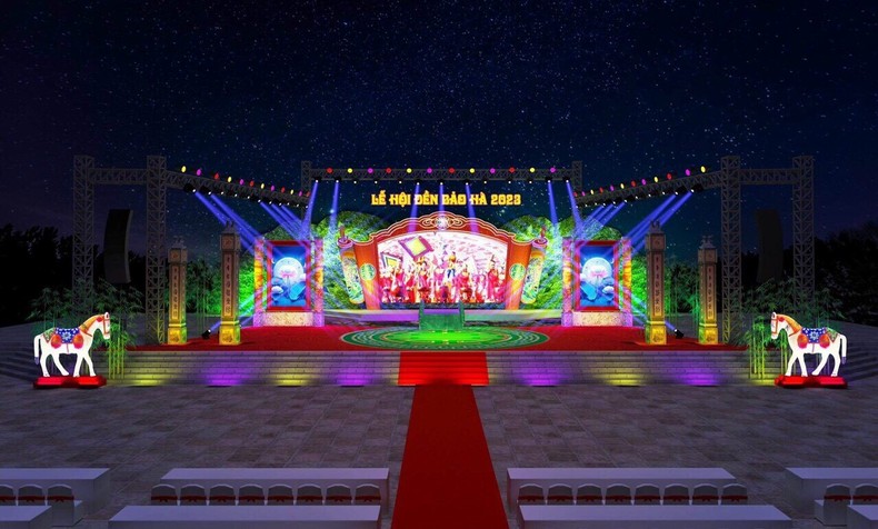 Hình ảnh sân khấu chương trình nghệ thuật chào mừng Lễ hội đền Bảo Hà năm 2023. (Ảnh: Ban tổ chức cung cấp)